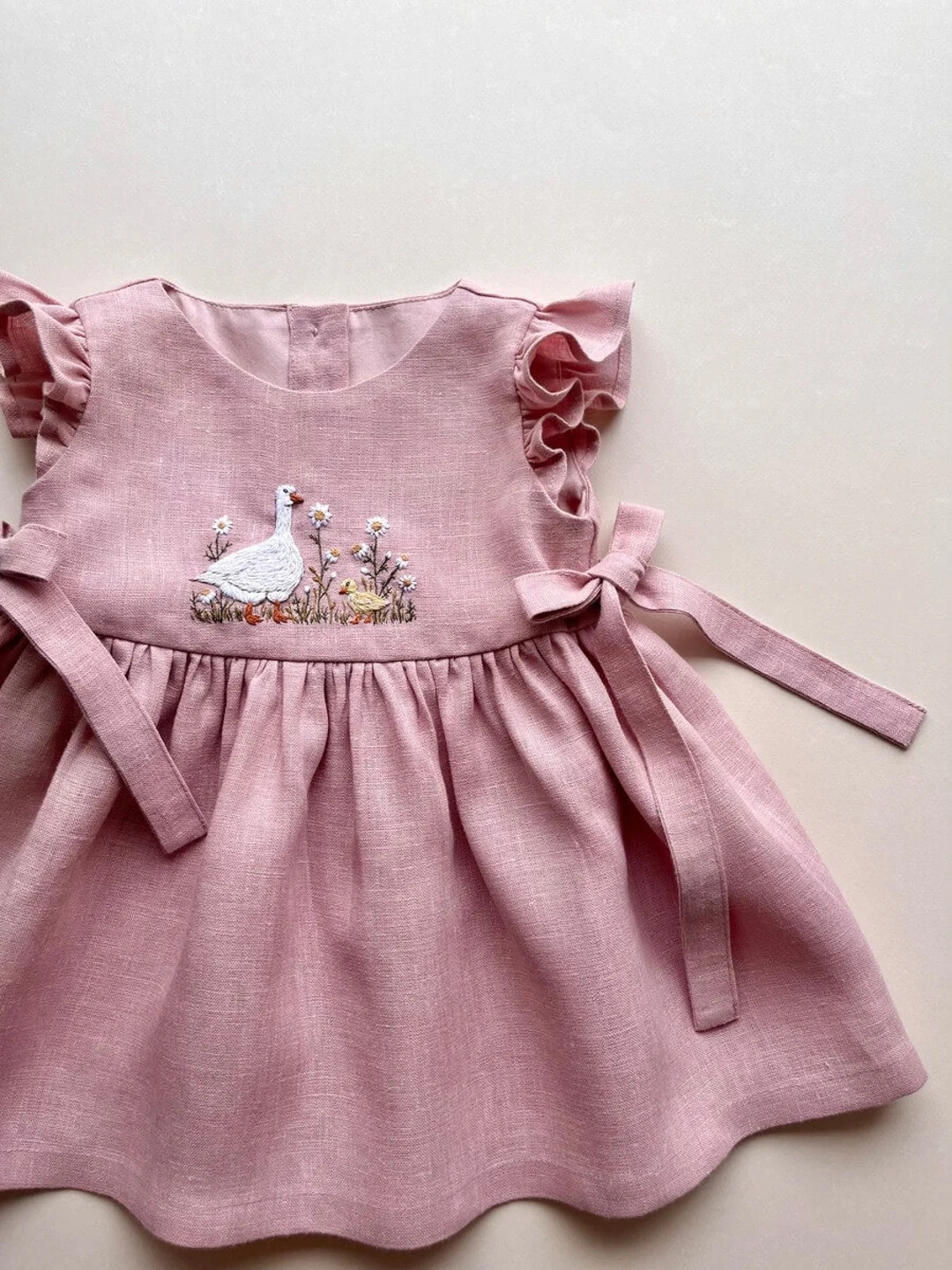 Dress With Embroidery Gees and Chamomiles, Girls Soft Linen Dress, Toddler Linen Dress, First Bir... | Etsy (US)