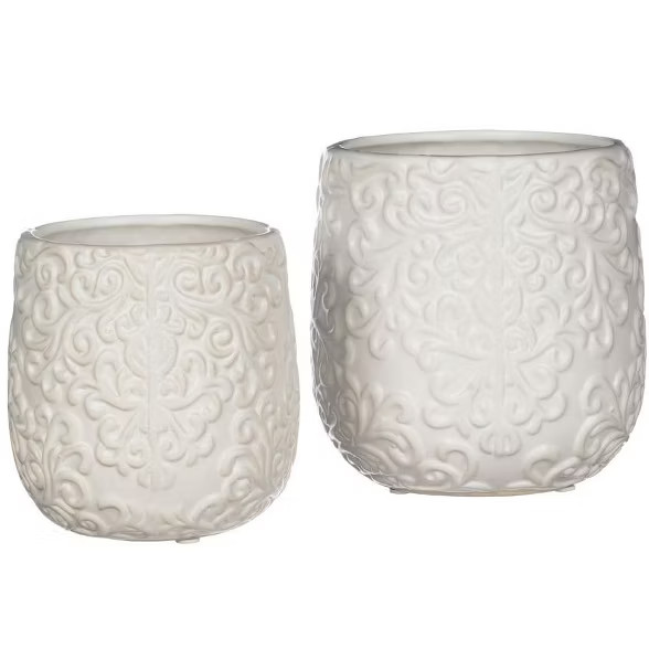 Sullivans Set of 2 Embossed Planters 6"H & 5"H White | Target