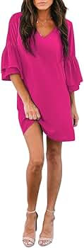 Women's Dress Sweet & Cute V-Neck Bell Sleeve Shift Dress Mini Dress | Amazon (US)