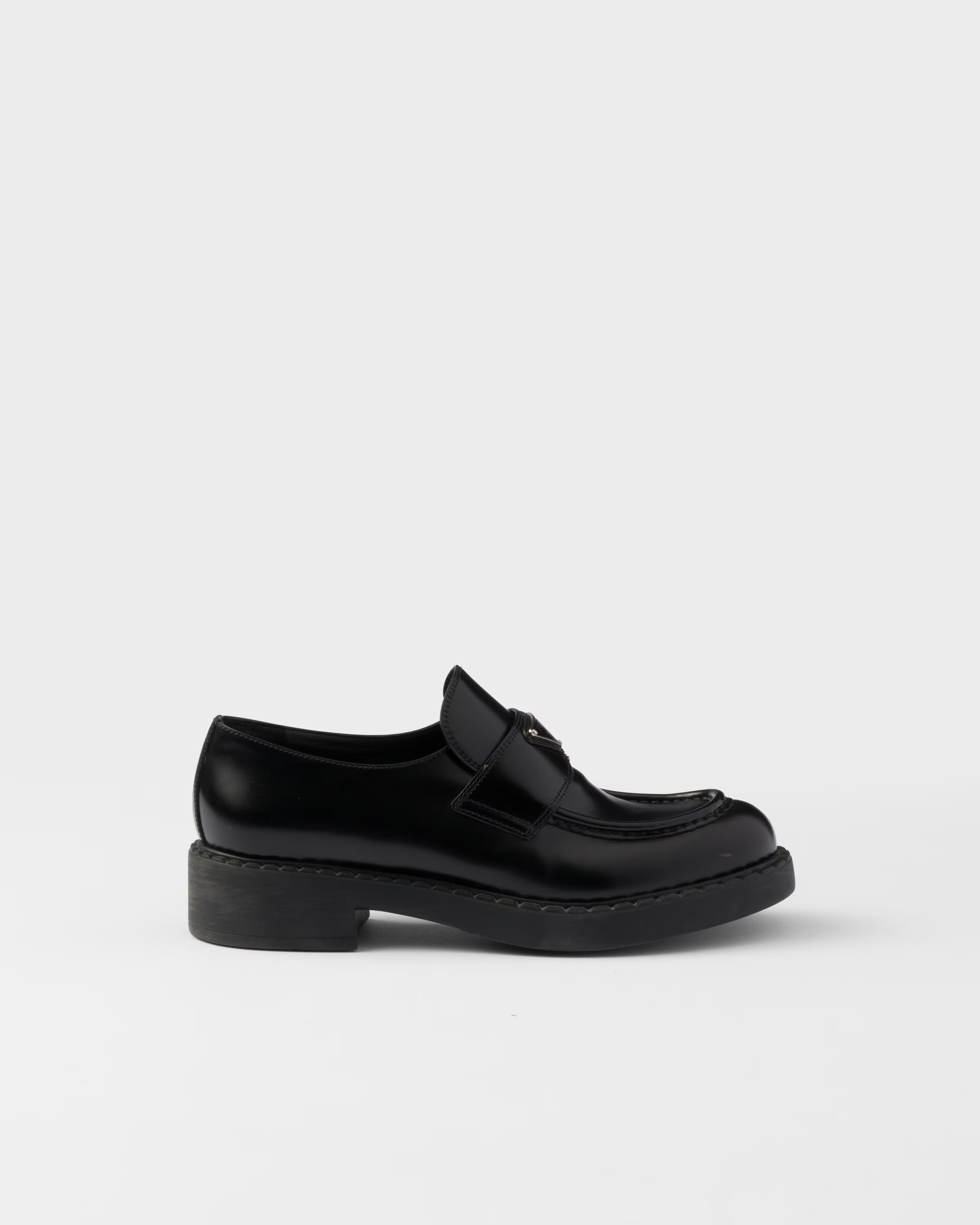 Chocolate brushed leather loafers | Prada Spa US