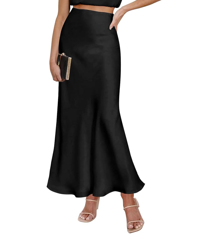 Spring Summer Skirts 2025 Satin Skirt High Waisted Maxi Cocktail Party Wedding A-Line Long Skirts | Amazon (US)