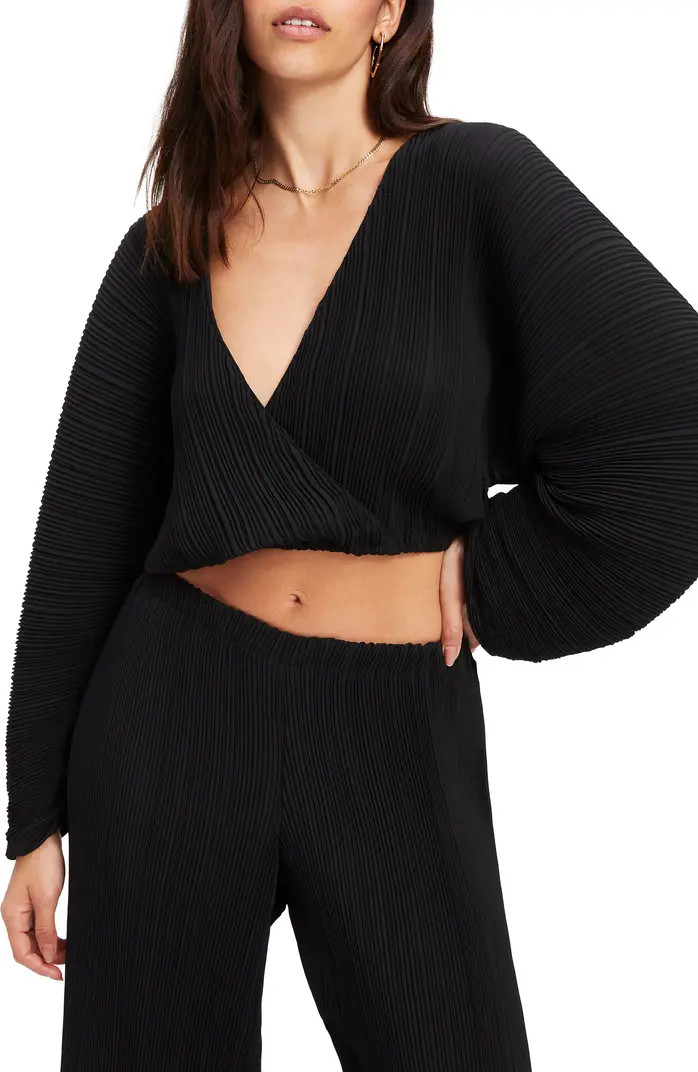 Good American Plissé Sculpted Long Sleeve Crop Top | Nordstrom | Nordstrom