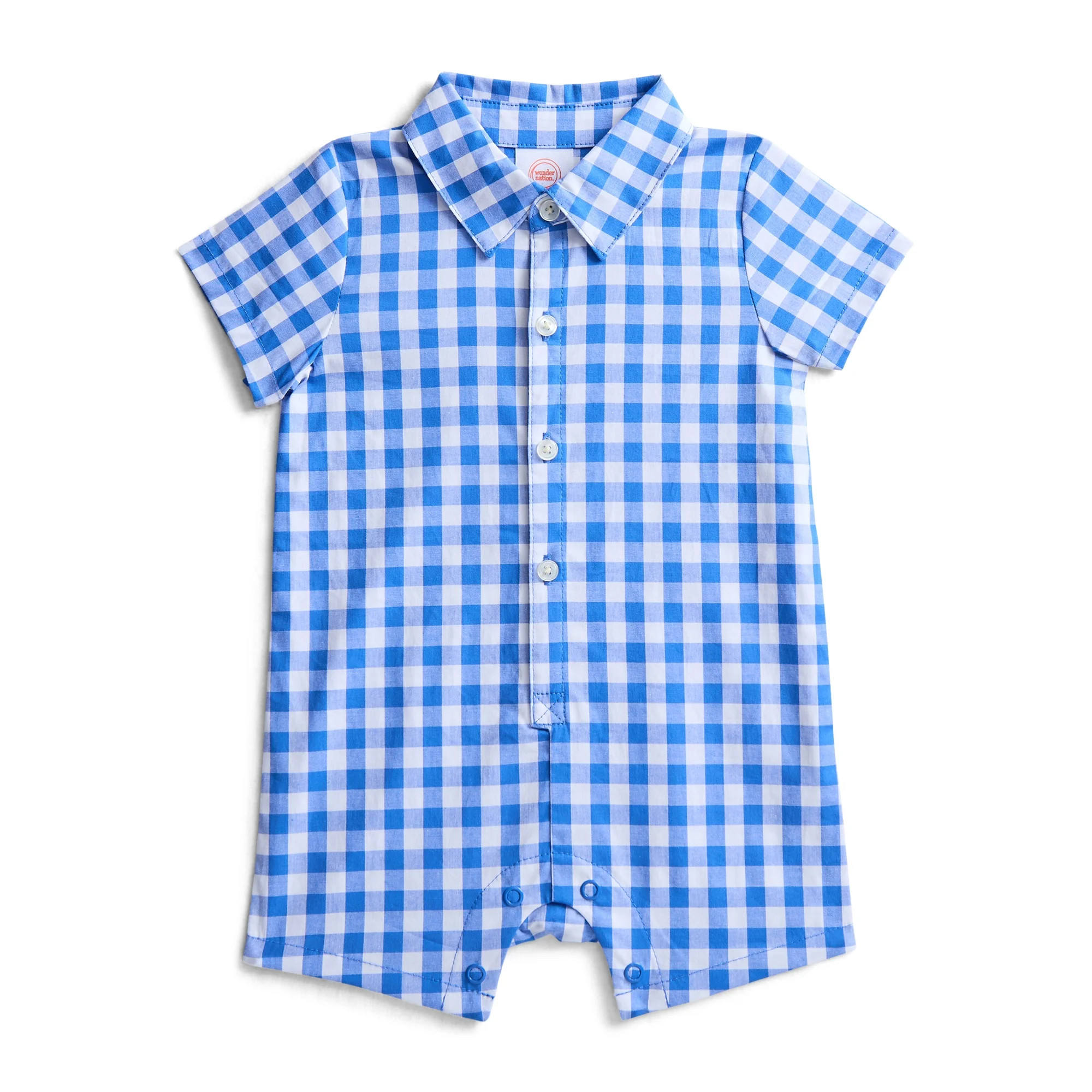 Wonder Nation Baby Boys Woven Shortie Romper with Short Sleeves, Sizes 0/3M-24M | Walmart (US)
