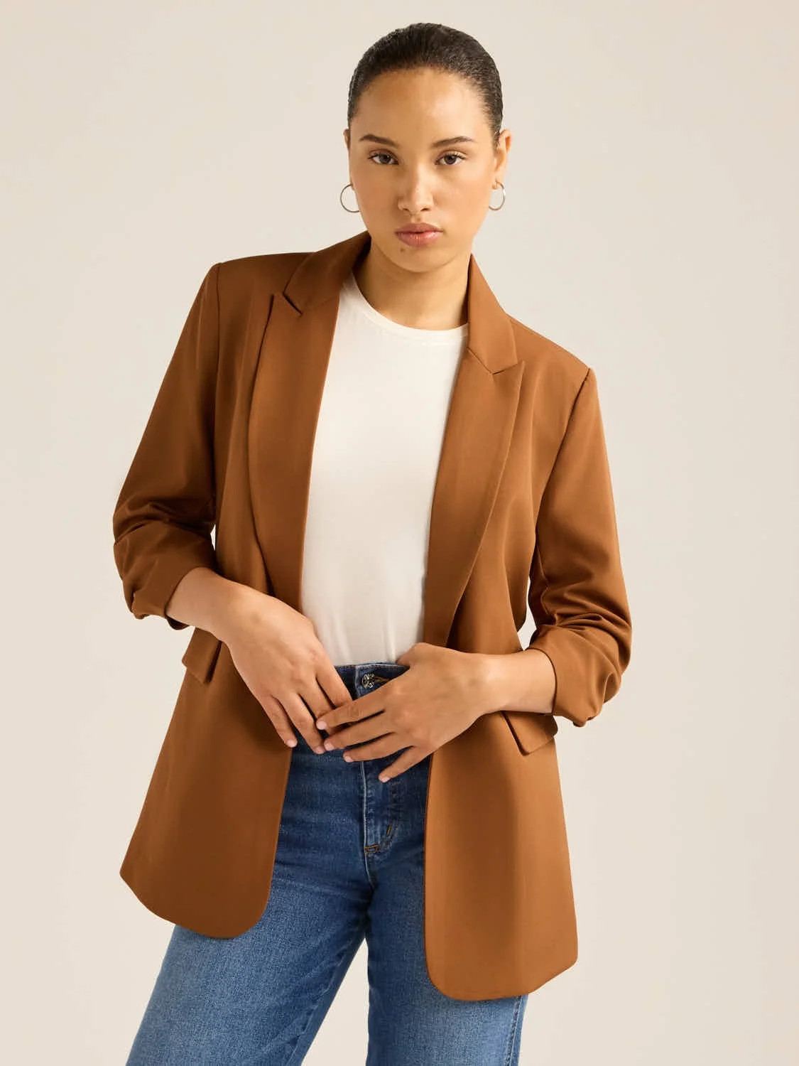 Scoop Women's Ultimate Crepe Scrunch Sleeve Blazer, Sizes XS-XXL | Walmart (US)