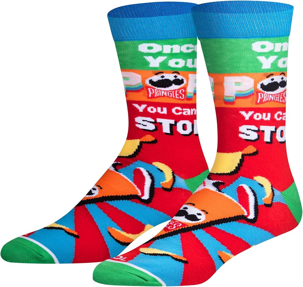Cool Socks Novelty Crew Dress Sock, Food, Pringles Crisp, Retro Funny Silly Crazy | Amazon (US)