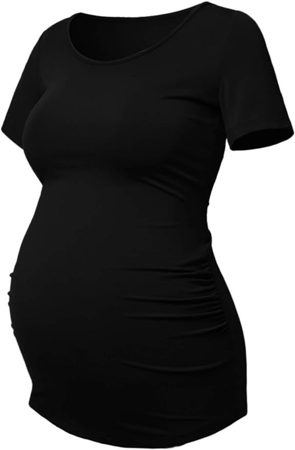 GINKANA Short Sleeve Maternity Tops Shirts Floral Ruched Sides Casual Mama Pregnancy Blouses Clot... | Amazon (US)