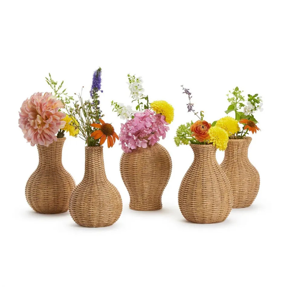Two's Company Natural Beauties Set of 5 Basket Weave Pattern Vase (water tight) Resin | Gracious ... | Gracious Style, Inc.