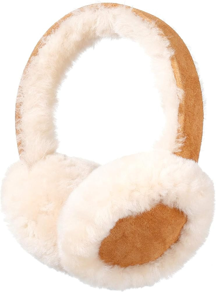 MaxW Winter Ear Muffs for Men and Women Australian Black Sheepskin Wool Earmuffs Brown Outdoor Furry | Amazon (US)