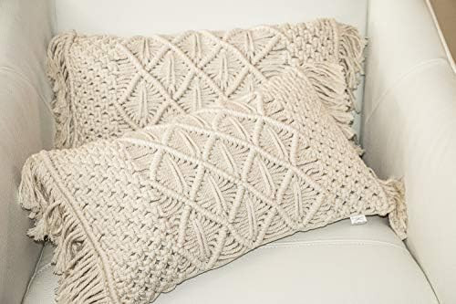 Macramé Decorative Boho Pillow Covers, Set of 2 Comfy Sturdy Throw Cushion Decor Cases, Handmade... | Amazon (US)