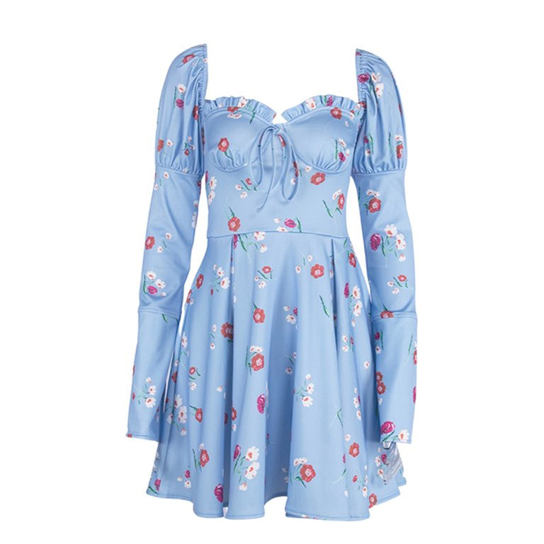 Lefyira Sweet Women Elegant Short Dress Classic Boat Neck Puff Long Sleeve Floral Printed Mini Dr... | Walmart (US)