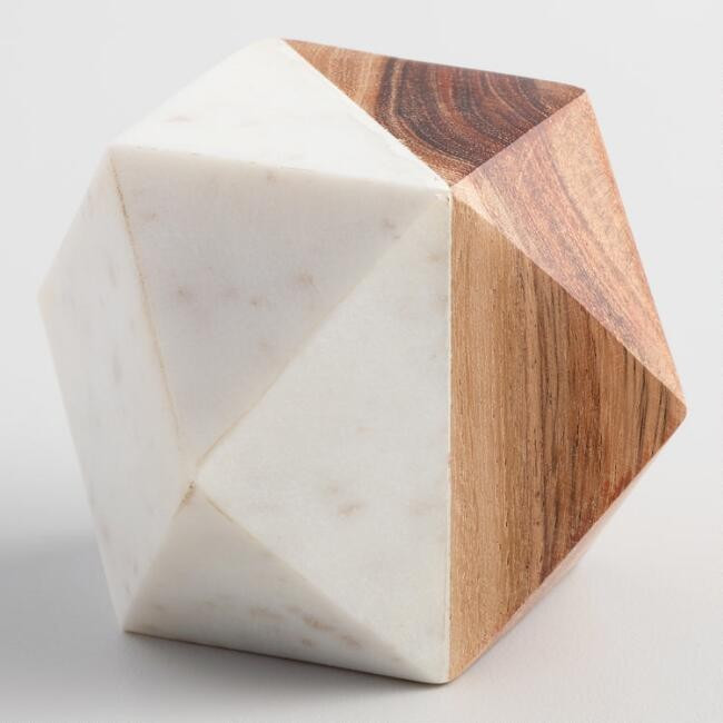 Wood and Marble Geometric Paperweight | World Market