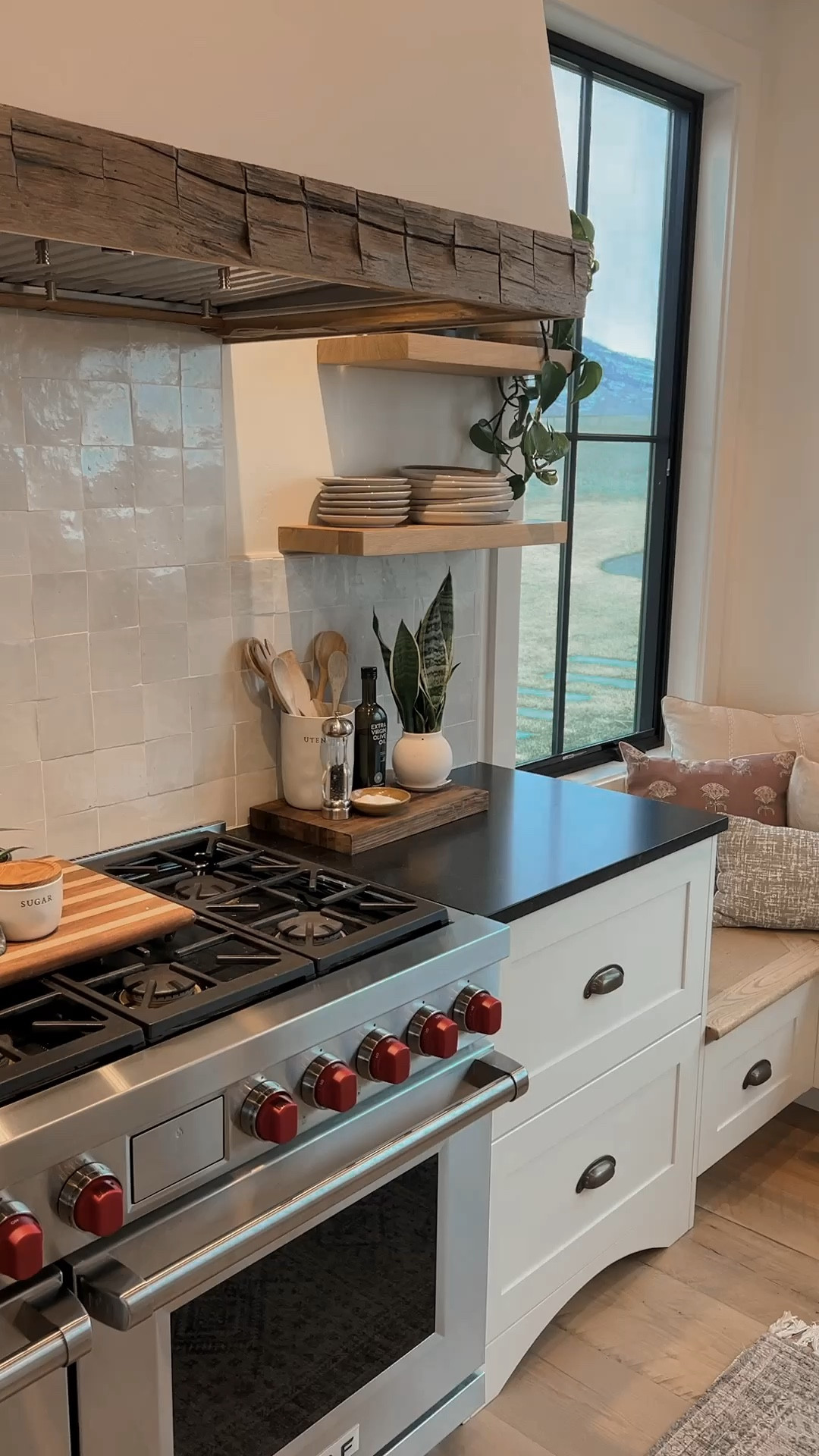 Explore my kitchen range

Wolf stove, kitchen range, oven, built in bench, kitchen seating, floating shelves, plants as decor, antique art prints, 

#LTKHome