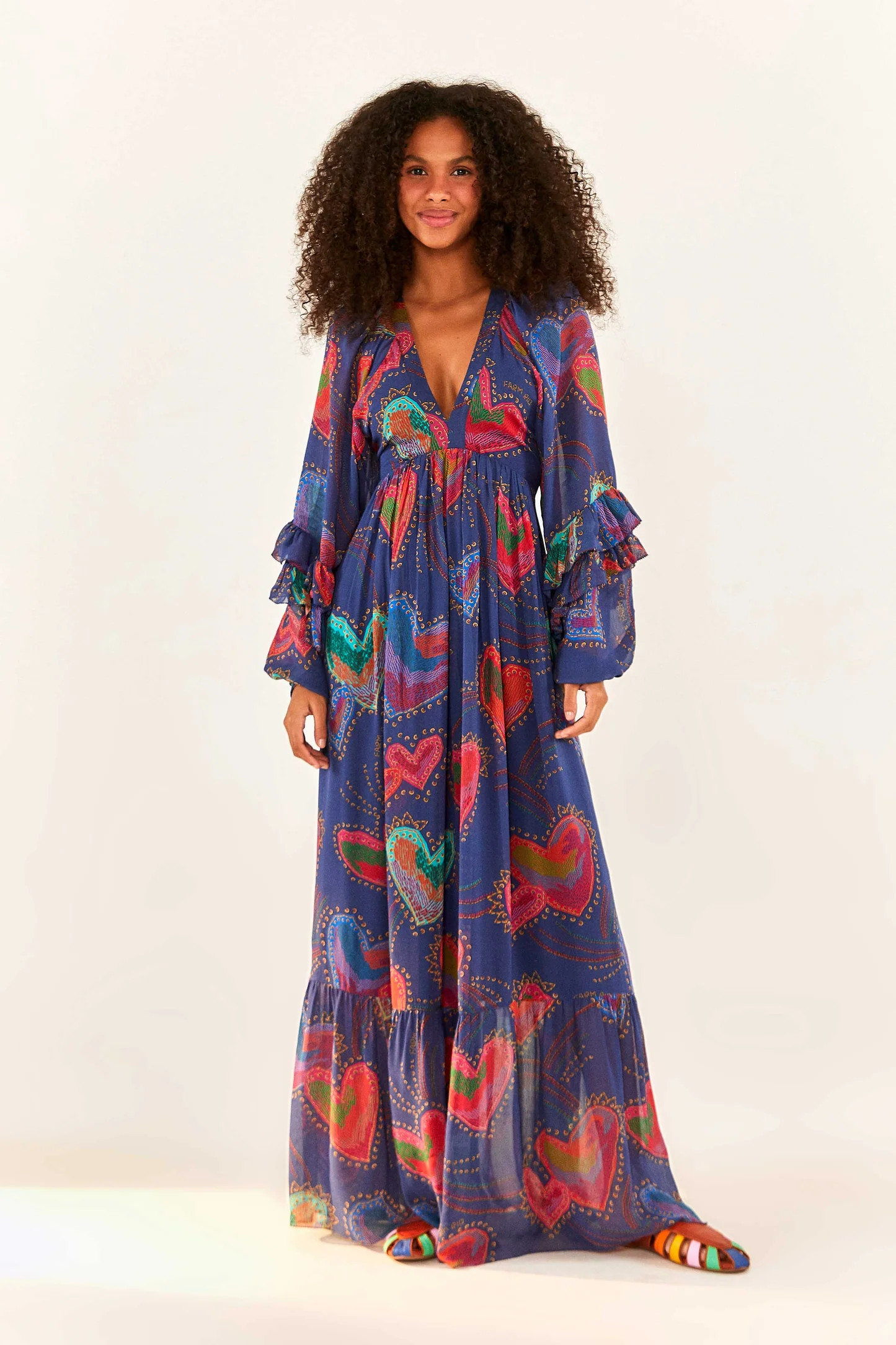 Blue Shiny Hearts Maxi Dress | FarmRio (US)