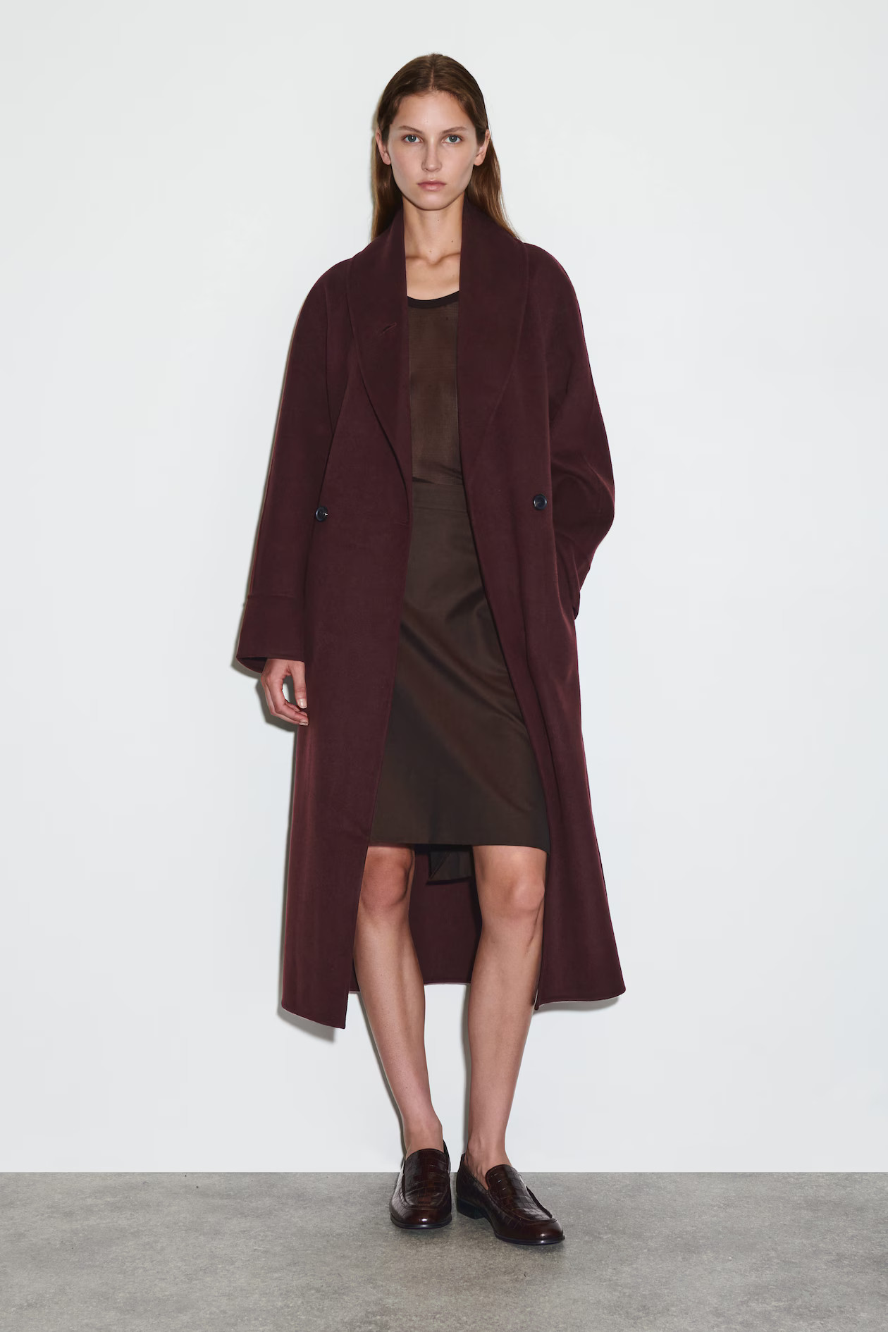 BELTED DOUBLE-FACED WOOL LONG COAT - BURGUNDY | COS US | COS (EU)