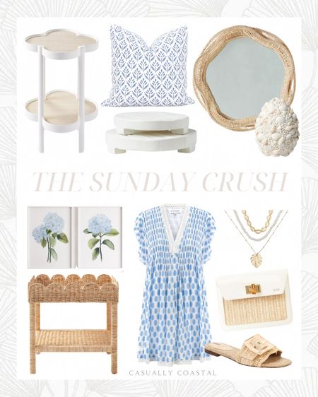 The Sunday Crush 

Coastal home decor, coastal decor, dress, vacation outfits, vacation dress, blue & white dress, resort wear, watercolor artwork, hydrangea art, rattan scalloped side table, Serena & Lily side table, neutral side table, beach home style, beach house decor, coastal interiors, Victoria Emerson jewelry, neutral sandals, woven sandals, Amazon sandals, spring sandals, bamboo raffia clutch, vacation clutch, kitchen decor, counter styling, seaside necklace, layered necklace, blue dress, coastal martini table, beaded mirror, round mirror, statement mirror, woven mirror, seashell encrusted Easter egg, spring home decor, Easter decor, watercolor art, spring pillows, spring pillow covers, coastal pillows, blue & white pillows, Easter table decor, coastal nightstand, living room side table, scalloped furniture, woven slides, Amazon slides, Amazon fashion

#LTKhome #LTKfindsunder100 #LTKstyletip