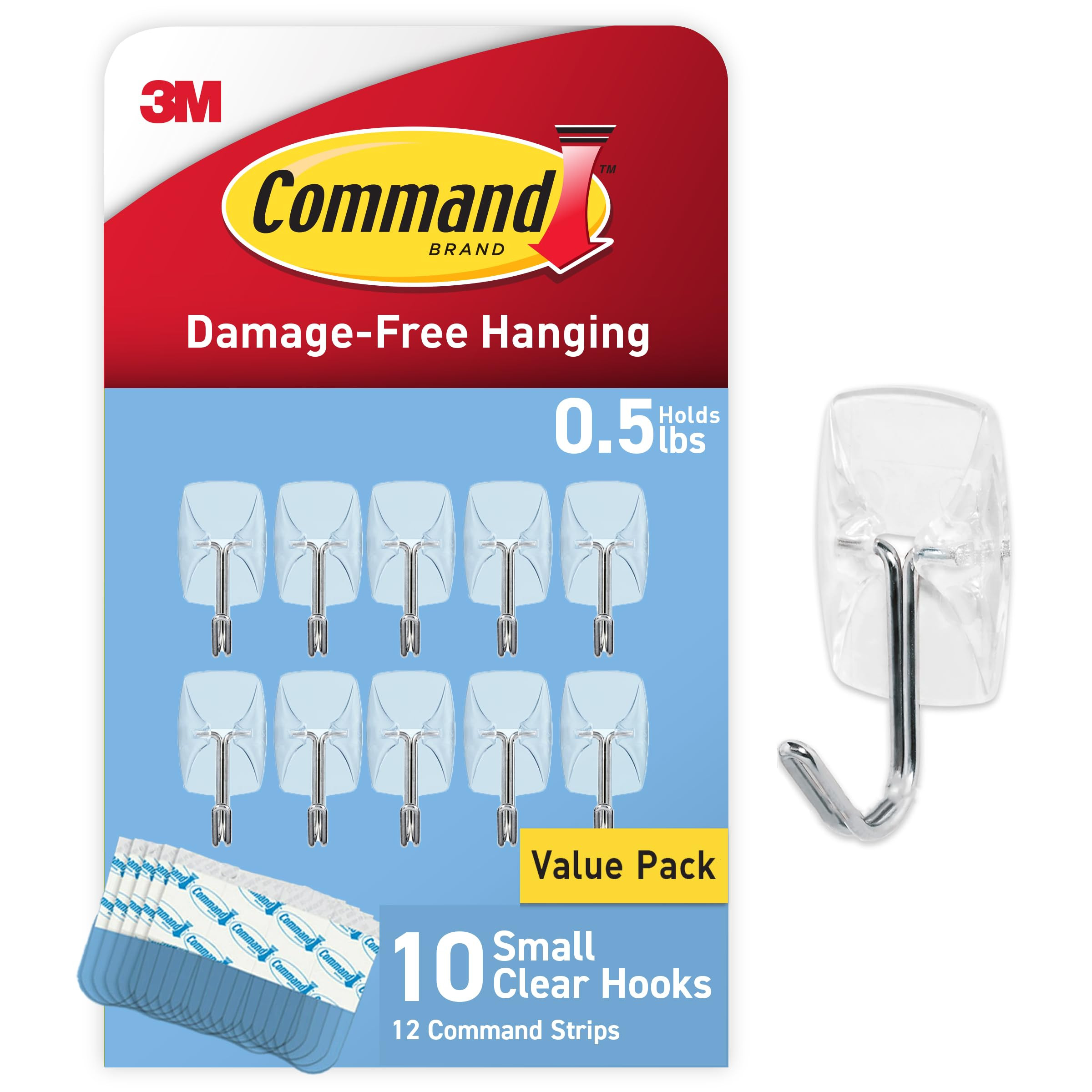 Command Small Clear Wire Toggle Hooks, 10 Wall Hooks and 12 Command Strips, Damage-Free Hanging w... | Amazon (US)