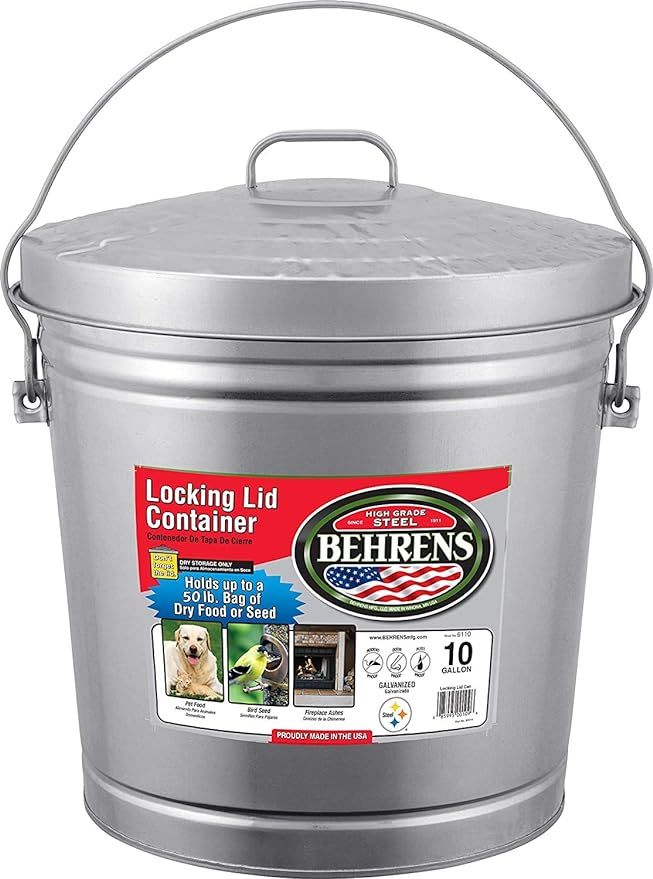 Behrens FBA High Grade 6110 10 Gal Silver Galvanized Steel Dry Storage Can W/Locking Lid | Amazon (US)