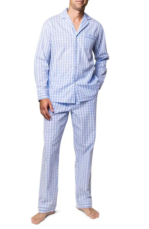 Petite Plume Gingham Cotton Pajamas in Blue at Nordstrom, Size X-Large | Nordstrom