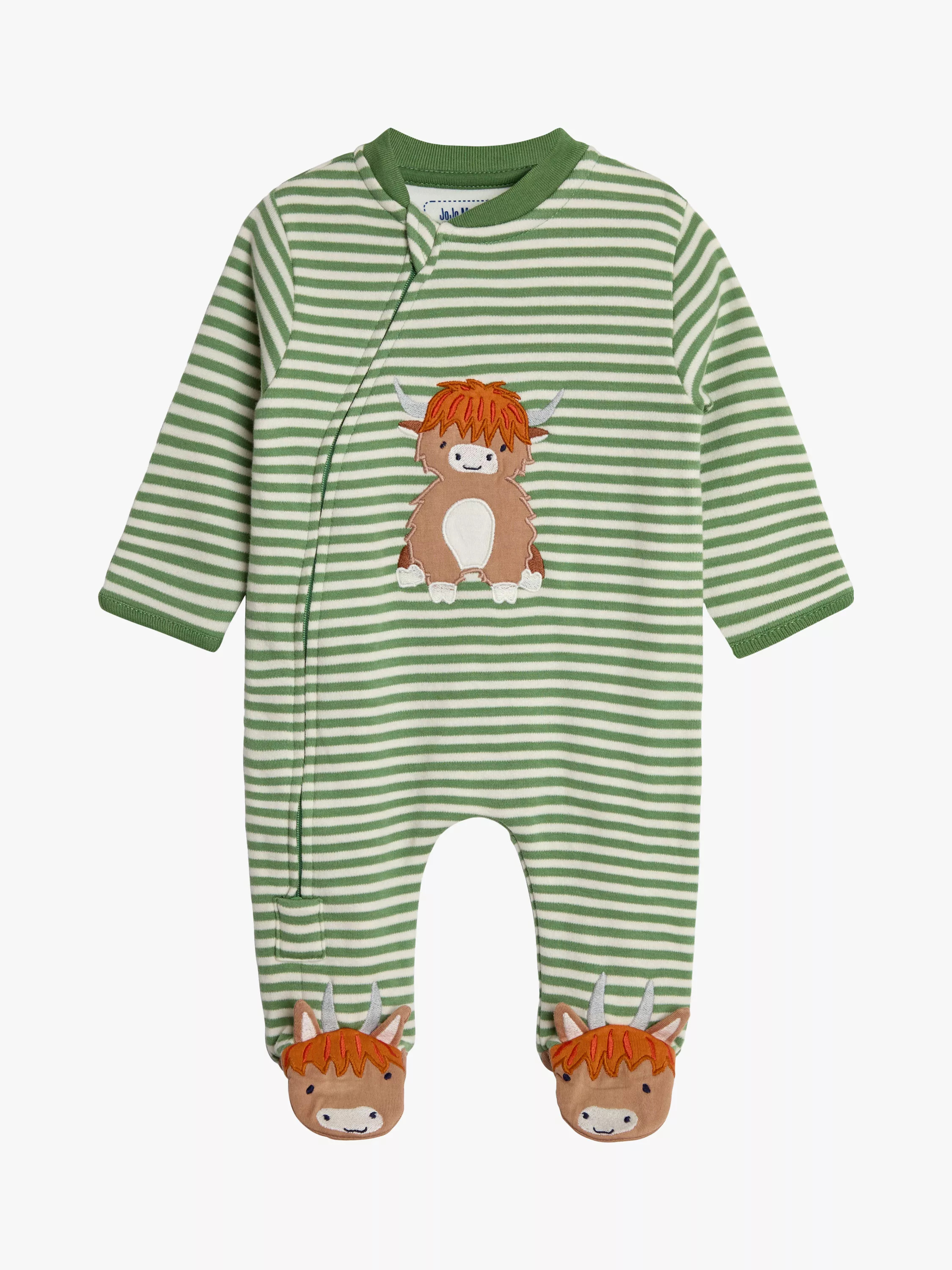 JoJo Maman Bébé Baby Cotton Cow Sleepsuit, Green | John Lewis (UK)