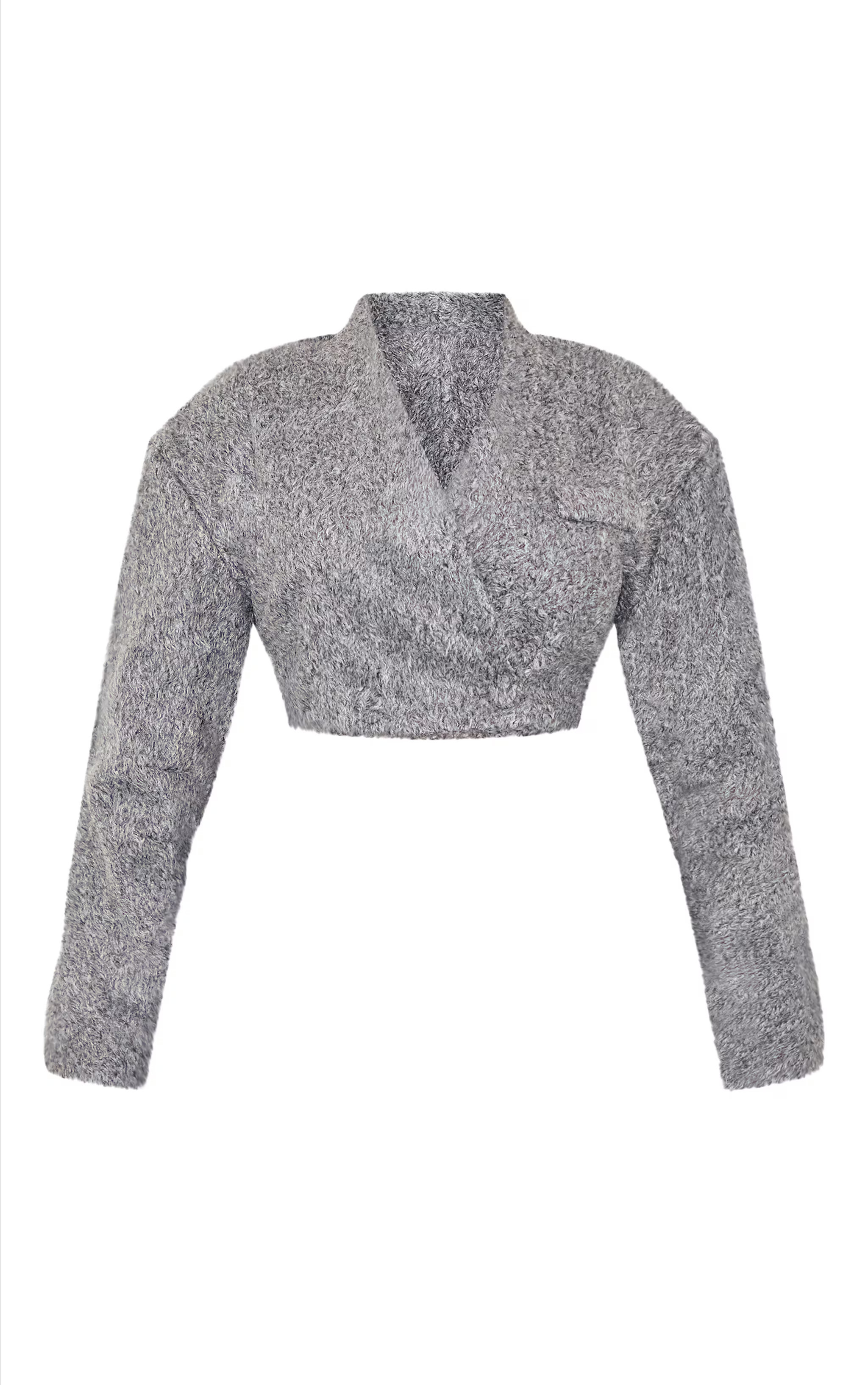 Shape Grey Wool Look Wrap Over Cocoon Sleeve Cropped Jacket | PrettyLittleThing UK