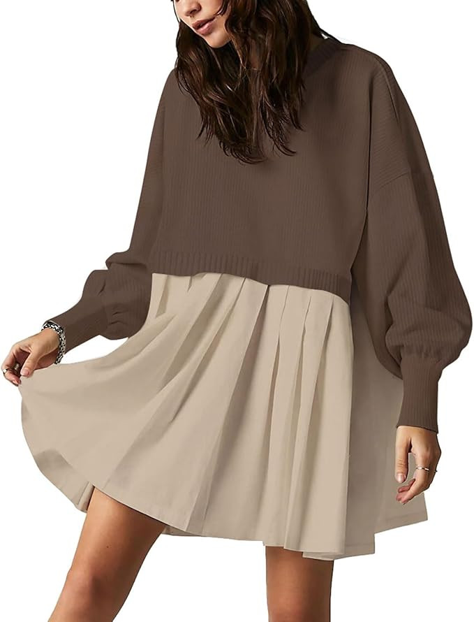 Womens Oversized Sweater Dress Spring Fall Trendy Long Sleeve Crewneck Pullover Tops Relaxed Fit ... | Amazon (US)