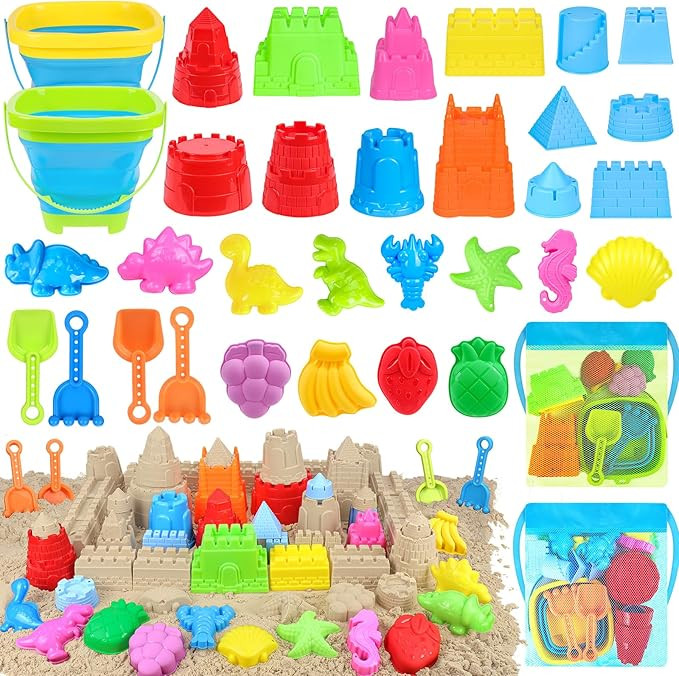 Collapsible Beach Toys Set for Kids Toddlers, Travel Sand Castle Toys for Beach with Mesh Bag & S... | Amazon (US)