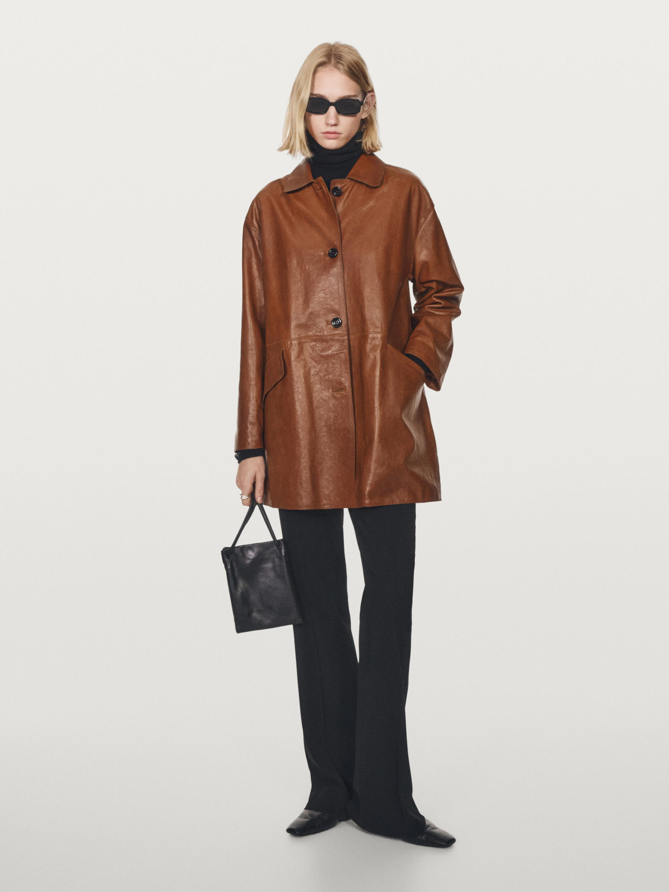 Coat made of 100% sheepskin leather with a nappa finish. Shirt collar. Long sleeves. Button-up fr... | Massimo Dutti US