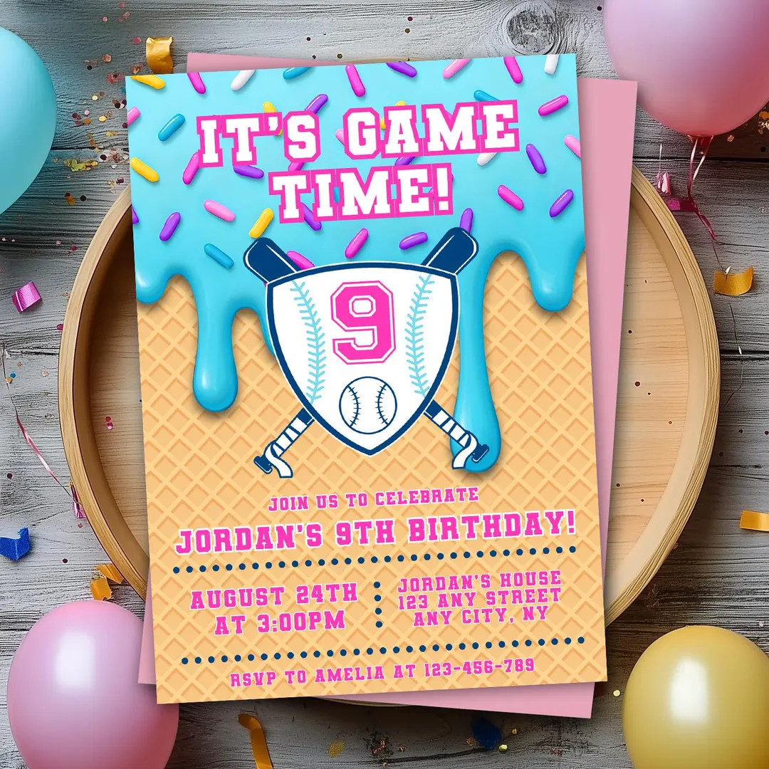 Baseball Drip Birthday Party Invitation, Editable Canva Template, Digital Baseball Birthday Invit... | Etsy (US)