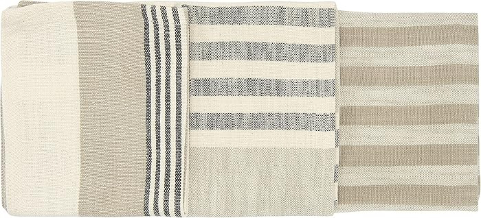 Creative Co-Op Tan & Grey Striped Cotton Tea Towels (Set of 3 Pieces) | Amazon (US)