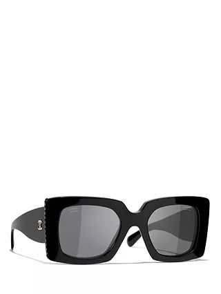 CHANEL Rectangular Sunglasses CH5480H Black/Grey | John Lewis (UK)