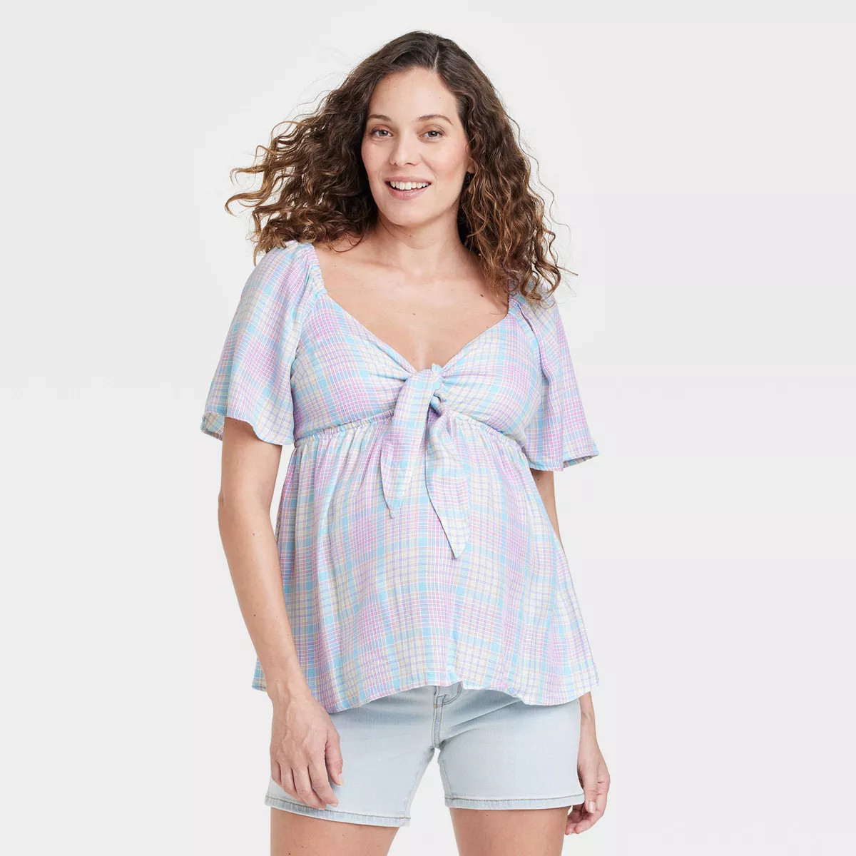 Woven Peek-a-boo Tie-Front Maternity Top - Isabel Maternity by Ingrid & Isabel™ Plaid | Target