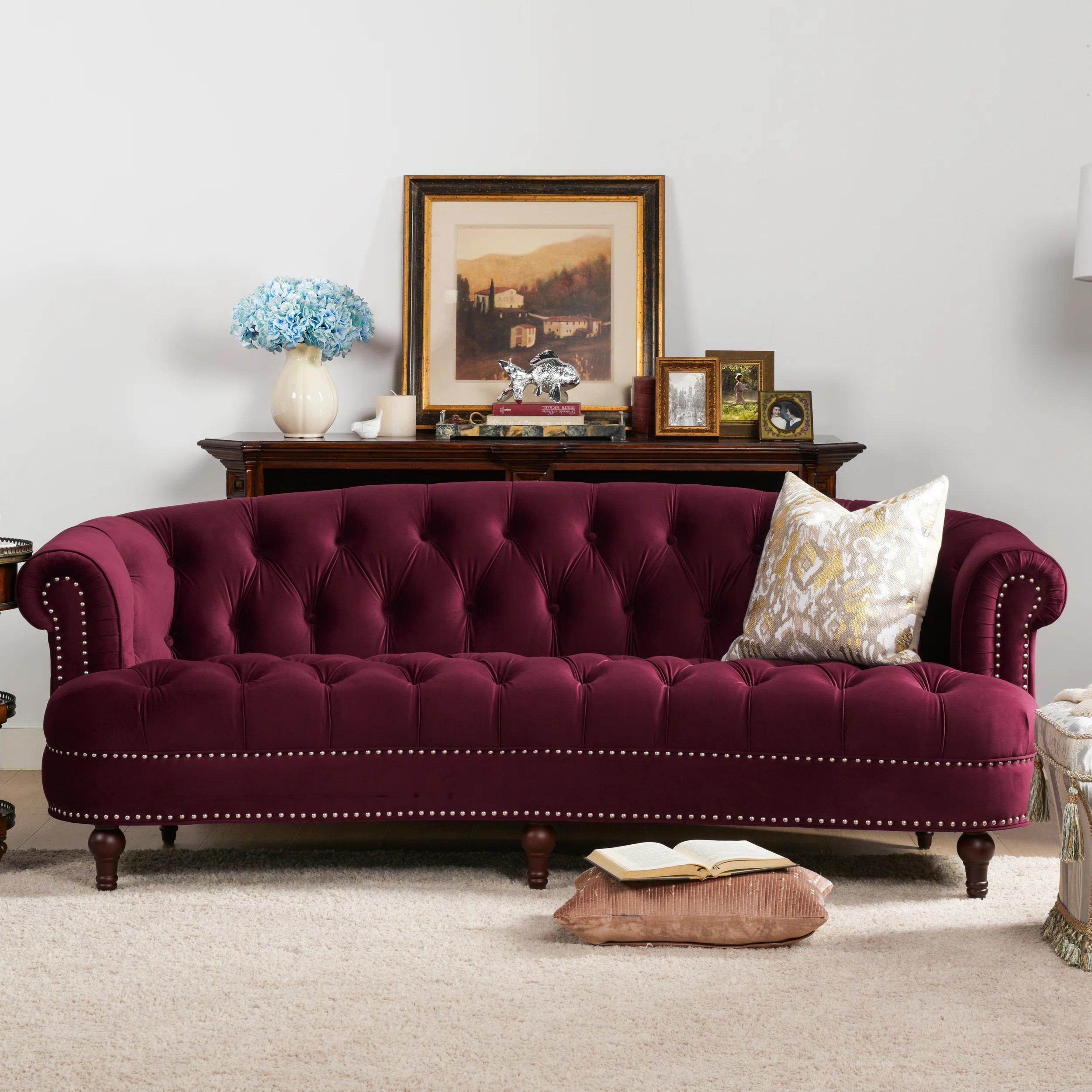 Joannes Velvet Rolled Arm Chesterfield | Wayfair North America