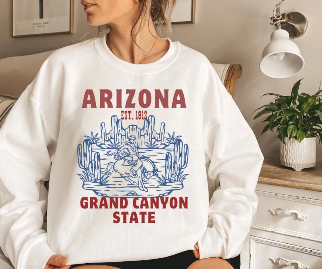 Arizona Grand Canyon State EST 1912 Western Desert Cowboy Boho Sweatshirt Summer 2024 Vintage Sty... | Etsy (US)