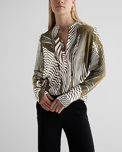 Printed Pleated Relaxed Portofino Shirt | Express