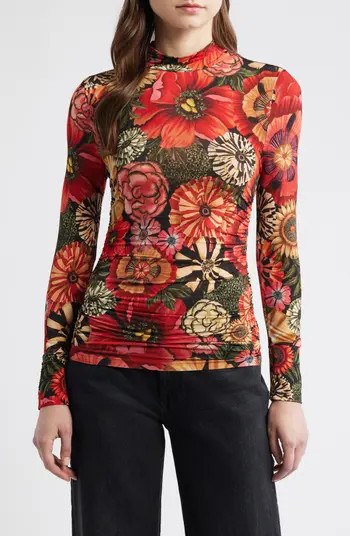 FARM Rio Flowershop Long Sleeve Mock Neck Jersey Top | Nordstrom | Nordstrom