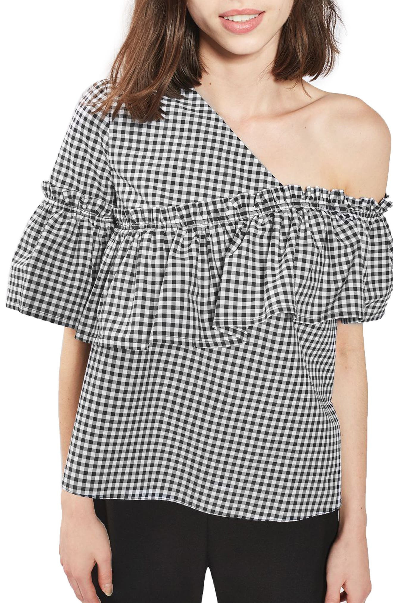 Gingham Ruffle Asymmetrical Top | Nordstrom