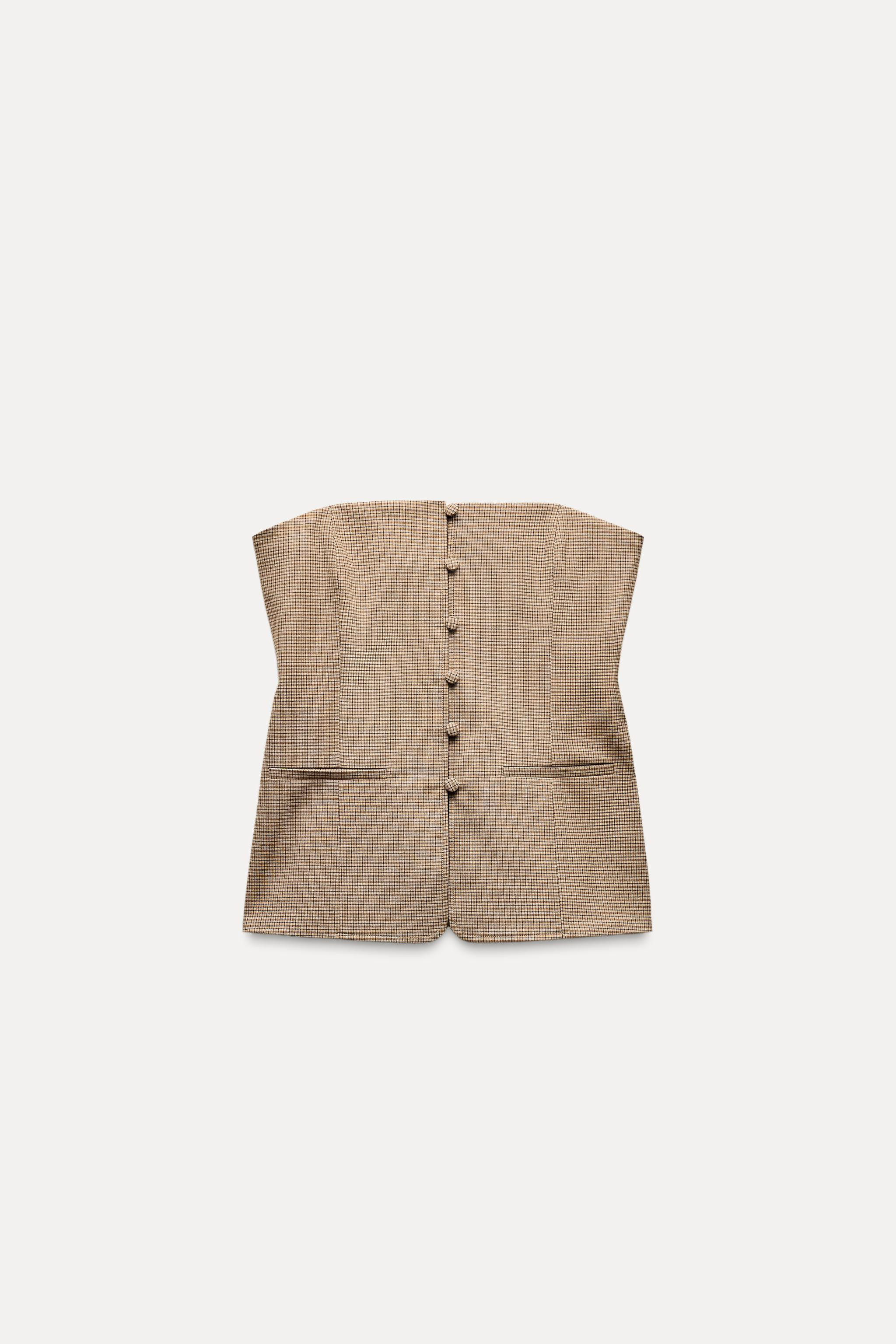 CHECKERED STRAPLESS TOP | Zara US