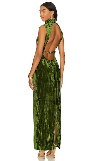 Crinkled Velvet Backless Dress in Juniper Green Velvet Dress Green Open Back Dress Holiday Dress | Revolve Clothing (Global)