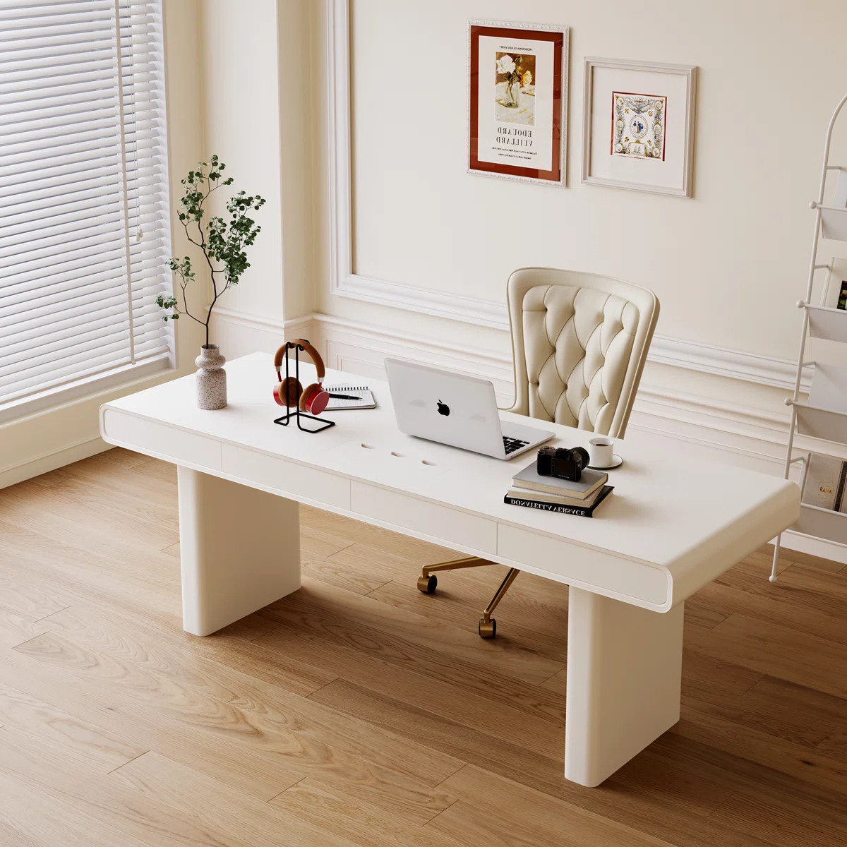 63" Modern Storage Desk in Soft Ivory - Spacious Home Office Writing Table with 4 Drawers & Cable... | Wayfair North America