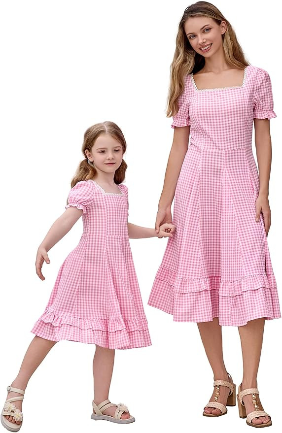 Amazon.com: AWIBMK Mommy and Me Dress Puff Sleeve Squre Neck Smocked Back A-line Mother Daughter ... | Amazon (US)