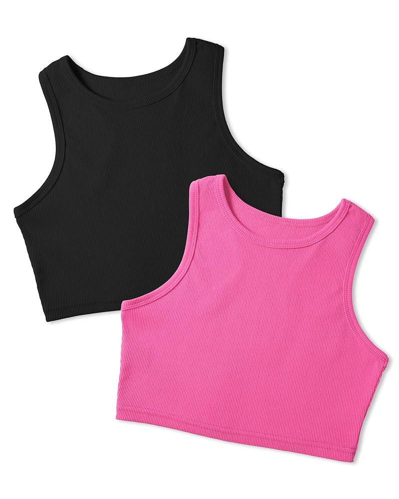 Auranso Girls Tank Tops 2 Pack Ribbed Knit Sleeveless Round Neck Basic Crop Tops for Kids | Amazon (US)