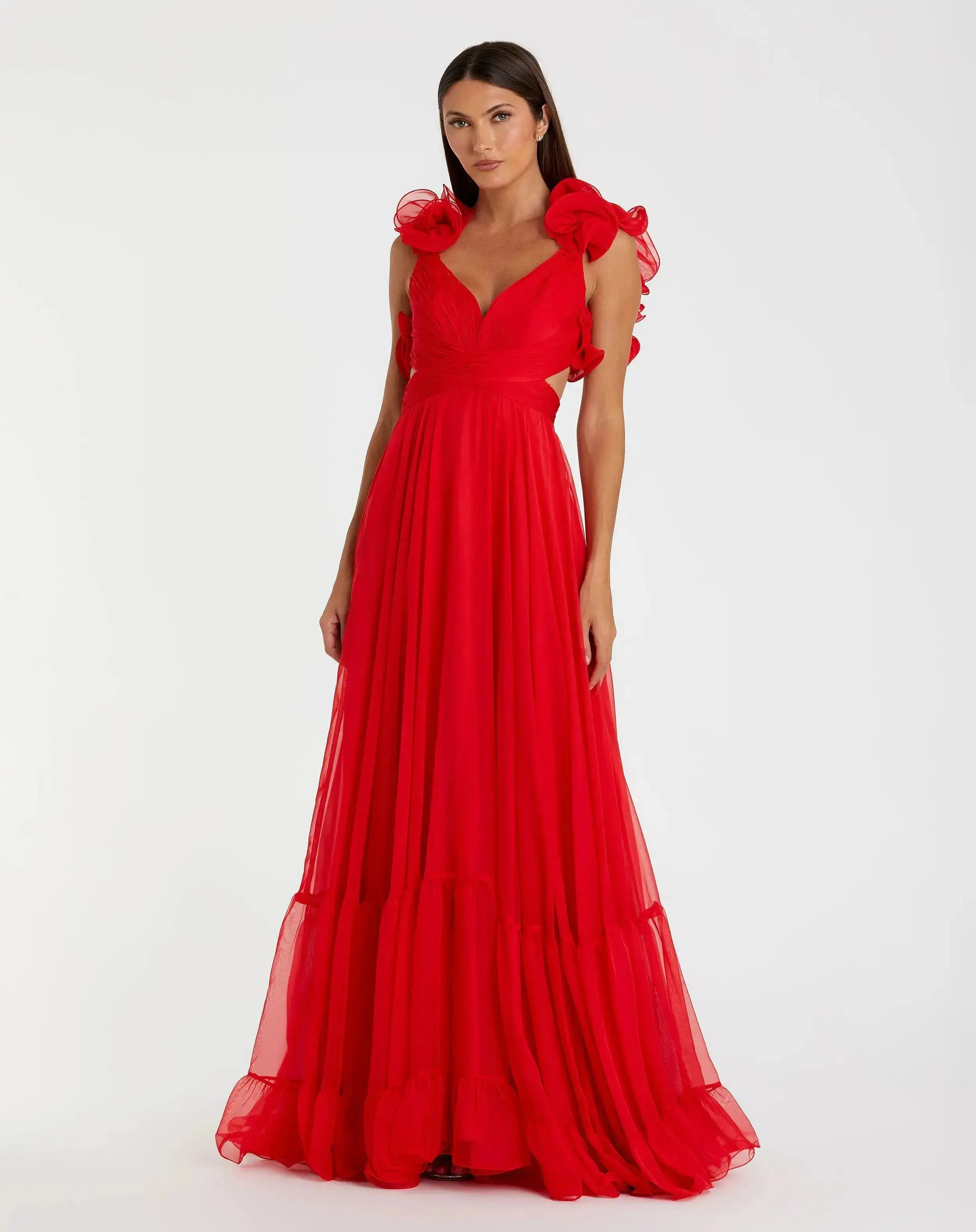 Ruffle Tiered Cut-Out Chiffon Gown | Mac Duggal