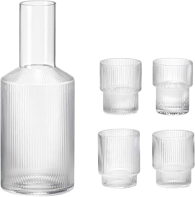 Ripple Wasser-Glas 4er Set mit Karaffe, transparent mundgeblasenes Glas H 8.8cm Ø 7cm H: 34cm x ... | Amazon (DE)