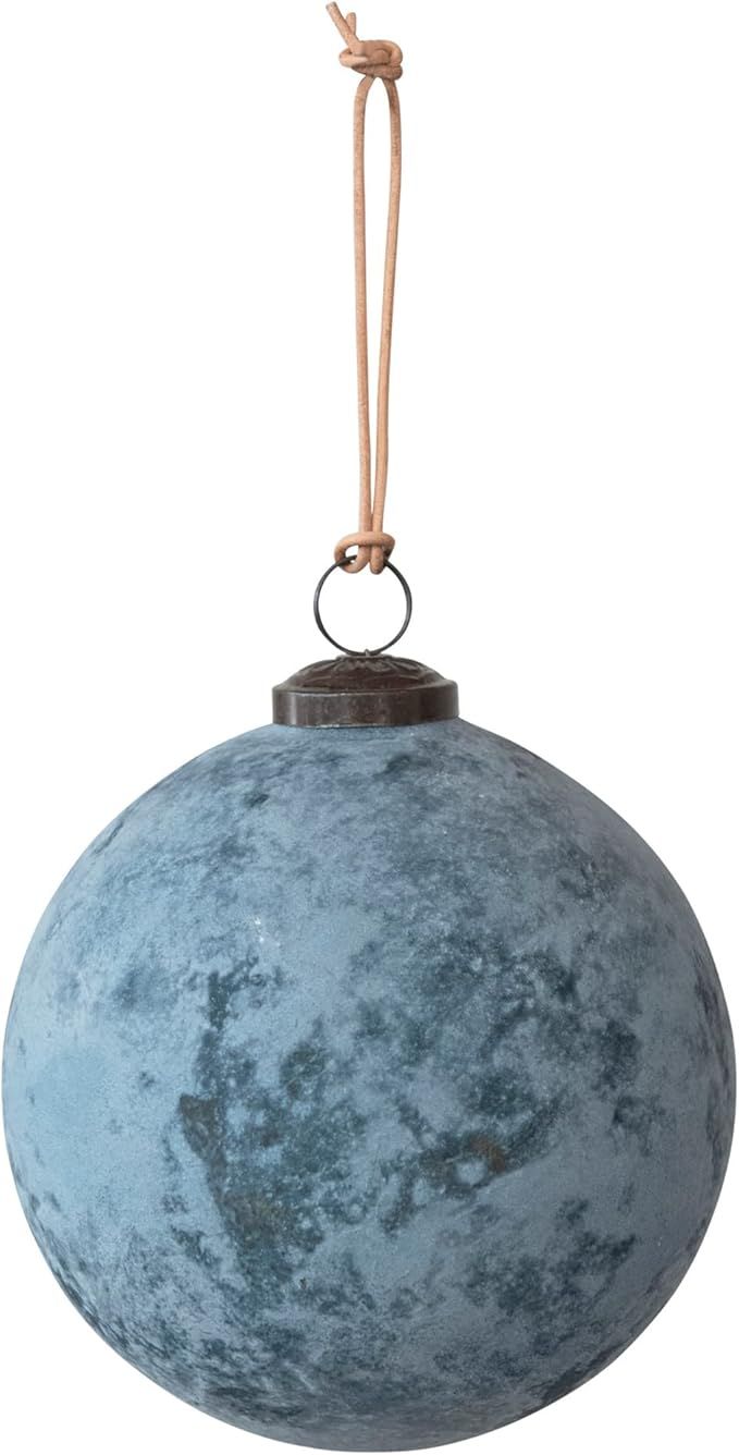 Creative Co-Op Glass Ball Ornament, Distressed Powder Finish, Matte Blue | Amazon (US)