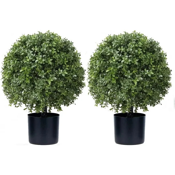 Set of 2 -Pre-Potted Artificial Potted Shrubs UV Resistant,24" Artificial Boxwood Topiary Ball Tr... | Walmart (US)