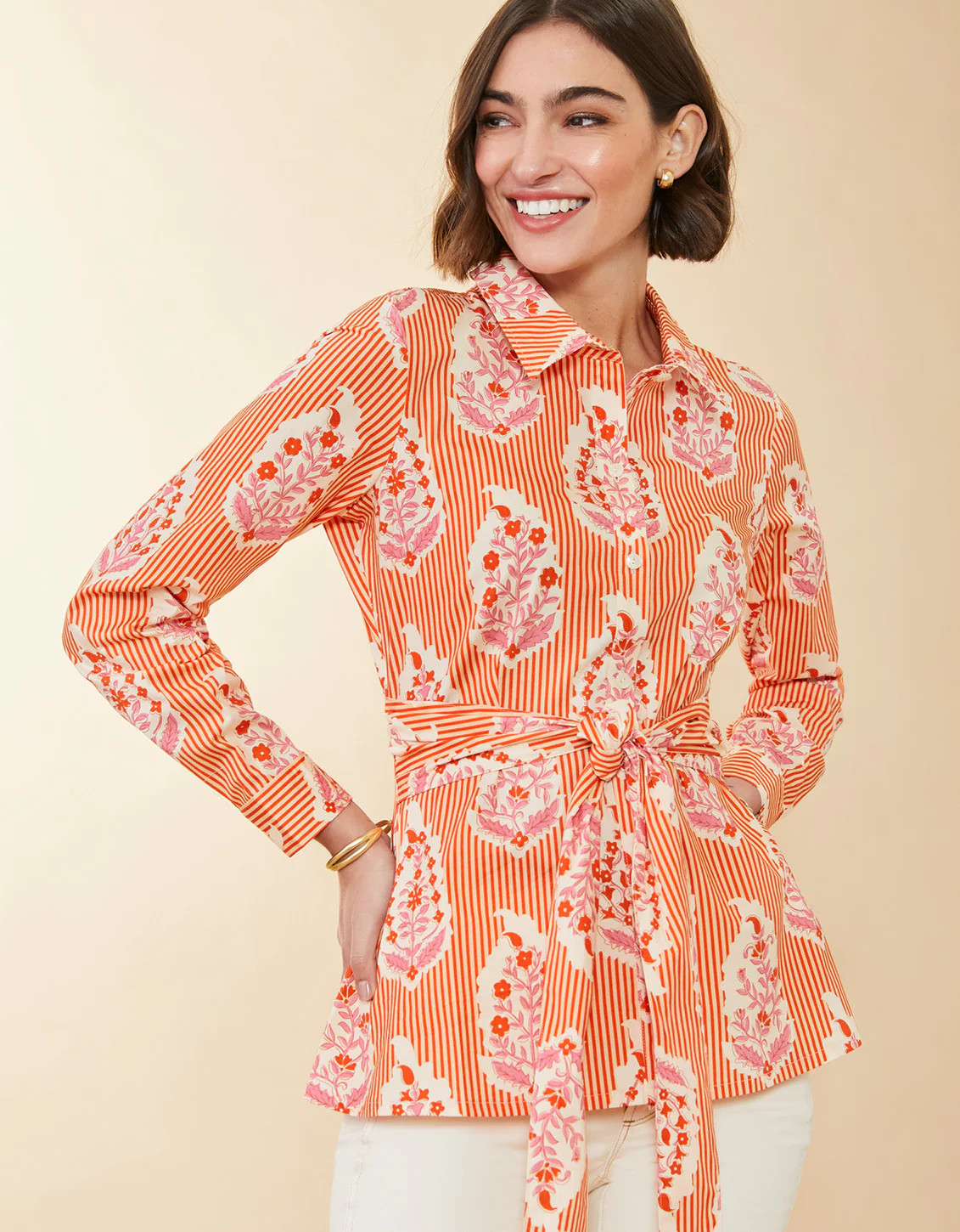 Marianne Blouse Richmond Hill Stripe Floral Motif Red | Spartina 449