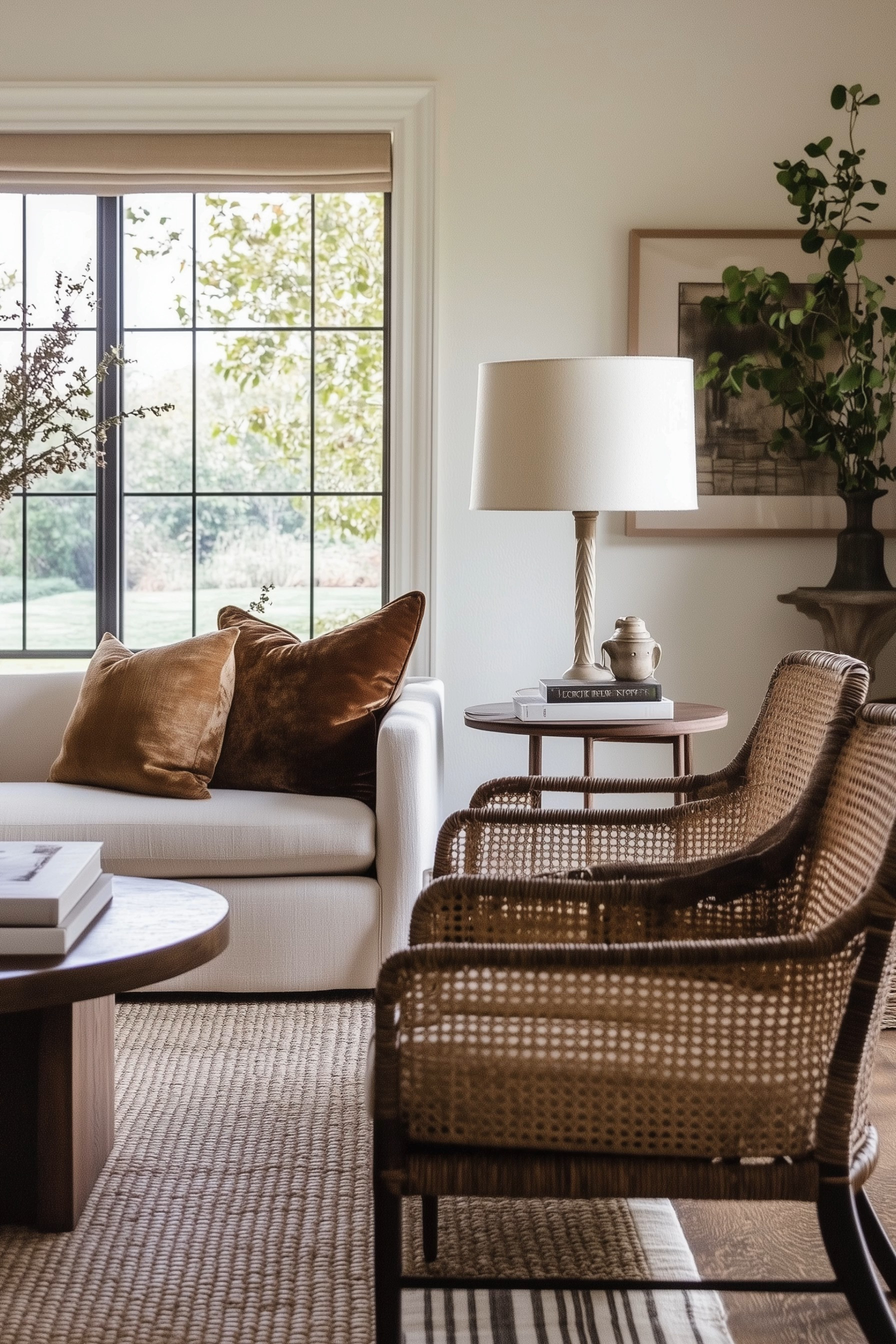 Warm Neutral Living Room — an airy, organic modern space featuring a crisp white sofa with caramel velvet pillows, woven cane accent chairs, and layered natural fiber rugs. A sculptural round wood coffee table, tailored roman shades, and a classic table lamp sit beside framed art and a pedestal vase with fresh greenery, creating a cozy, collected look with timeless texture.

🖤 If you want to see more content like this, FOLLOW maeveandmodern on LTK, Instagram, and Pinterest! Check out our blog where we post daily, maeveandmodern.com!

Neutral living room | Organic modern decor | White sofa | Caramel velvet pillows | Cane accent chairs | Layered jute rug | Round wood coffee table | Roman shades | Black grid windows | Classic table lamp | Framed wall art | Pedestal vase | Greenery branches | Cozy minimalist home | Warm earthy tones | Collected yet refined
  

 

#LTKHome #LTKSaleAlert #LTKFindsUnder100 #LTKSeasonal #LTKHome #LTKSaleAlert