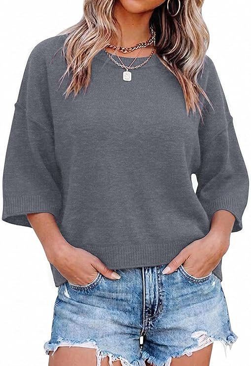 Sweater for Women Summer Short Sleeve Oversized Cropped Sweaters Casual Crewneck Lightweight Knit... | Amazon (US)