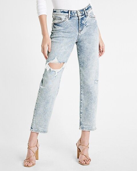 Mid Rise Light Wash Ripped Boyfriend Jeans | Express