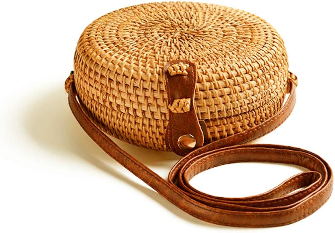 Handwoven Round Rattan Straw Bag Bali Crossbody Bag Summer Beach Boho Shoulder Bag Purse Clutch H... | Amazon (US)